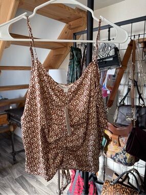 NWT Pink Rose Retro Brown & Cream Ruched Cami Tank Top Medium
